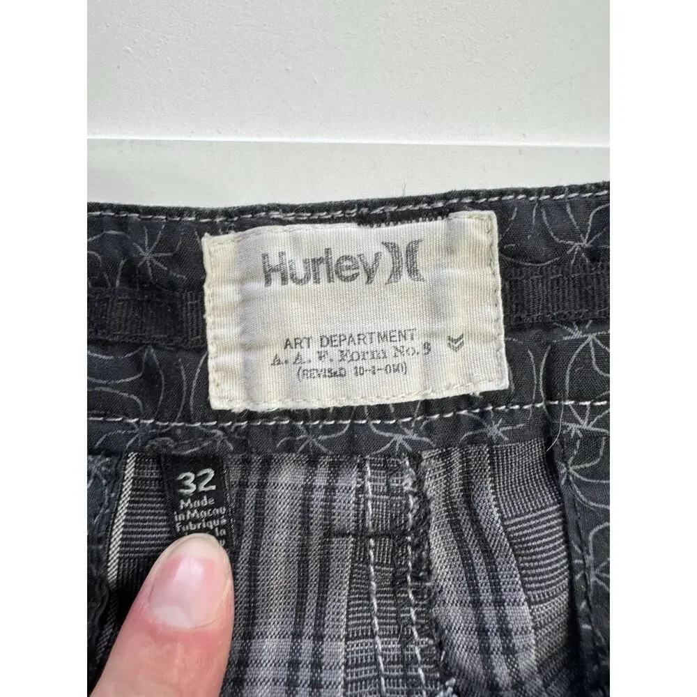Hurley Art Department Plaid Shorts Chino Black Grey Men’s Size 32 - Picture 3 of 6
